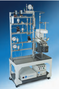 This continuous flow stirred reactor system is on a cart with with our Modular Frame System. This modular frame allows for easy access and flexibility in hook-ups, accessories, and flow, including an interchangeable tubular reactor